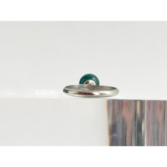 Silver Toned Faux Green Malachite Minimalist Vintage Cabochon Ring - sz 6.5 - Picture 4 of 9
